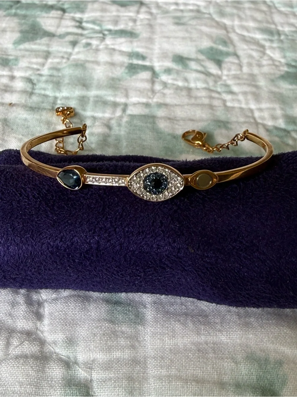 Swarovski Rose Gold Duo Evil Eye Bangle Bracelet